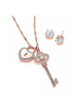 Image of Buckley London Buckley London Rose Gold Key & Lock Pendant & Earring Set