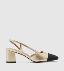 Image of Dune Light Gold Leather 'Croft' Mid Block Heel Slingbacks - 3