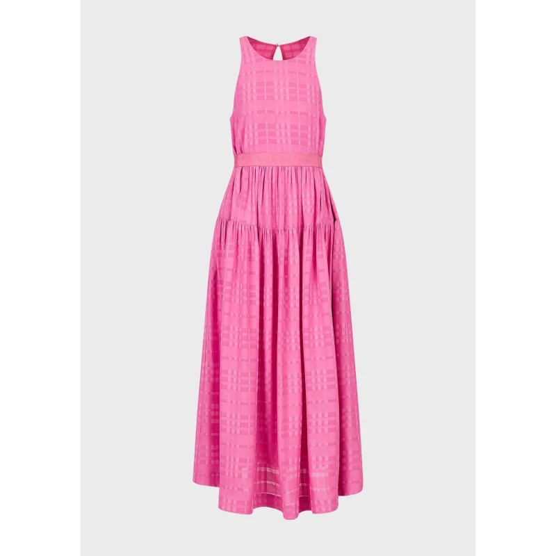 Image of Emporio Armani Sleeveless Checked Midi Dress Pink female 8