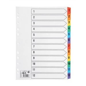 Image of 5 Star Office Index 150gsm Card with Coloured Mylar Tabs 1 12 A4 White
