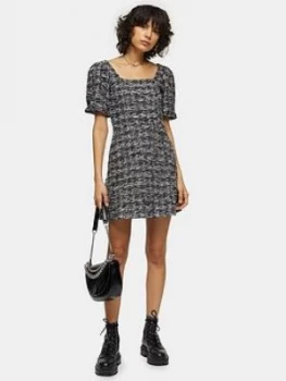 Image of Topshop Volume Sleeve Boucl&Eacute; Mini Dress - Monochrome