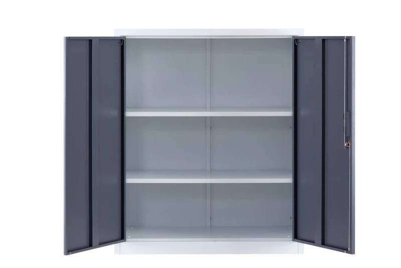 Image of Moderna Metal Storage Cabinet, Lockable 2 Shelf for Office, Bedroom, or Kitchen in White White Unisex