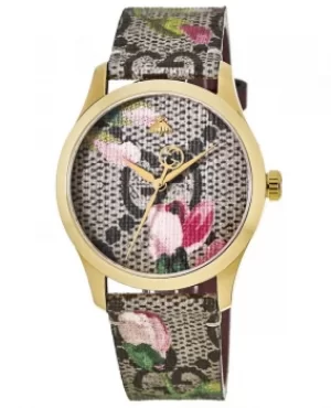 Image of Gucci G-Timeless Pink Print Dial Gold Tone Case Canvas Strap Womens Watch YA1264038A YA1264038A
