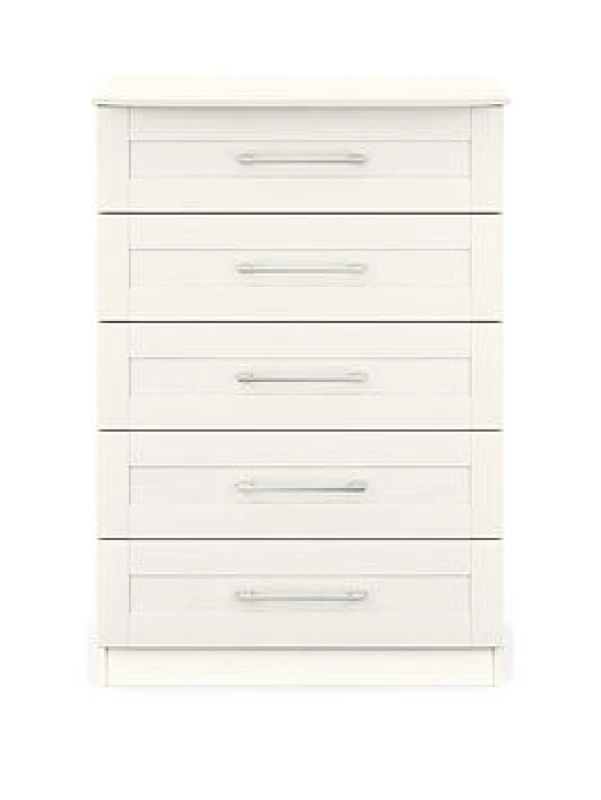 Image of One Call Furniture Avignon 5 Drawer Chest Ready Assembled White ANWC5