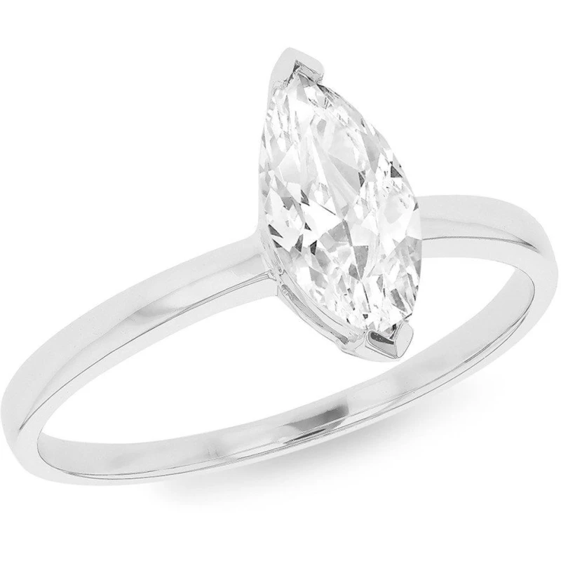 Image of Be You 9ct Gold Marquise CZ Ring White Gold female l