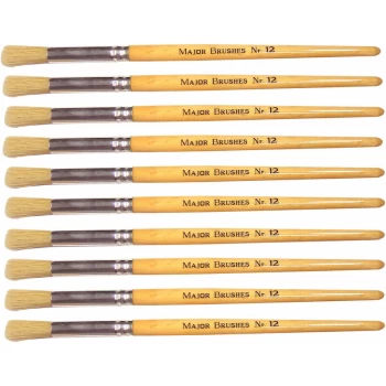 Image of Hog Bristle Short Hand Round Tip Size 12 Pack 10 - Major Brushes