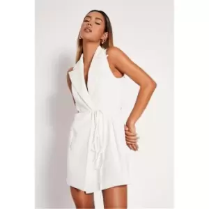 Image of I Saw It First White Sleeveless Belted Detail Blazer Dress - White