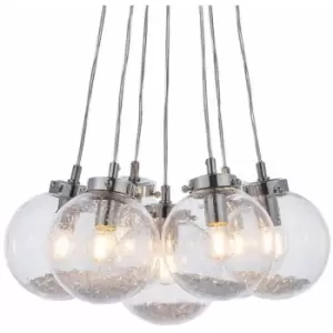 Image of Multi Light Ceiling Pendant chrome & glass 7 Bulb Modern Round Shade Drop Lamp