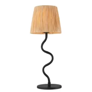 Image of Wriggle 1 Light Table Lamp Matt Black, Natural Raffia