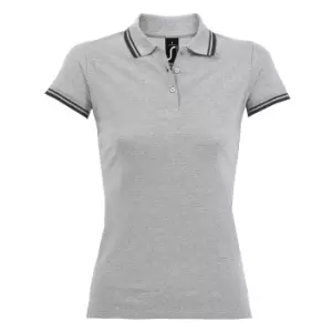 Image of SOLS Womens/Ladies Pasadena Tipped Short Sleeve Pique Polo Shirt (XL) (Heather Grey/Navy)