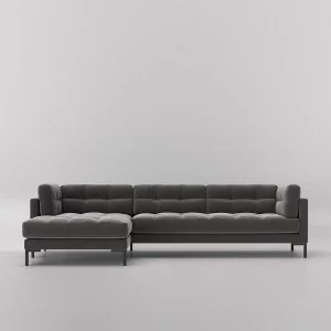 Image of Swoon Landau Velvet Corner Sofa - Left Hand Side - Corner Sofa - Granite