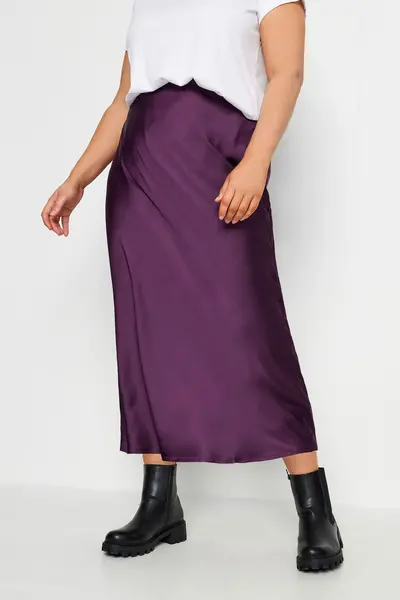 Image of Yours Satin Midi Skirt Purple