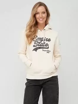 Image of Superdry Vintage Logo Borough Hoodie - Beige, Beige, Size 8, Women