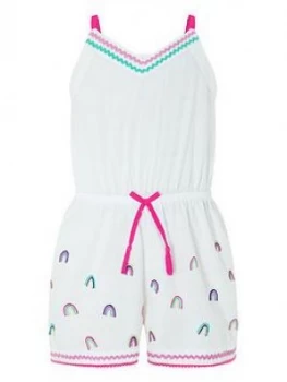 Image of Accessorize Girls Embroidered Rainbow Playsuit - White