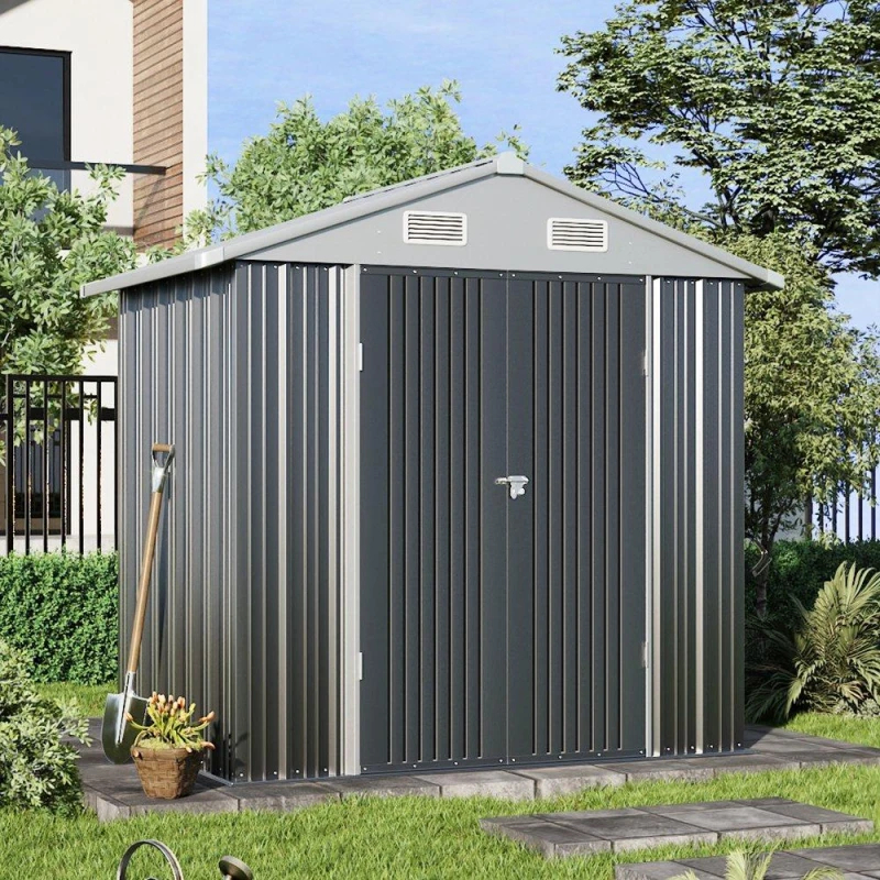 Image of Breeins Outdoor 6x4fts Metal Storage Shed, Grey Grey M