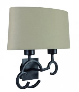 Image of Wall Lamp 2 Light E27 with Taupe Shade Brown Oxide