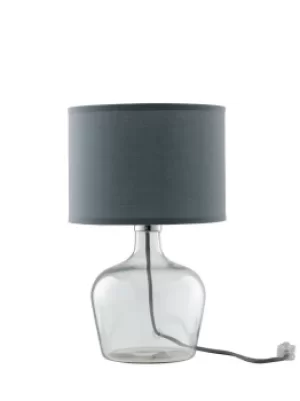 Image of HENDRIX Table Lamp with Round Shade Grey, Fabric Lampshade 23x37cm