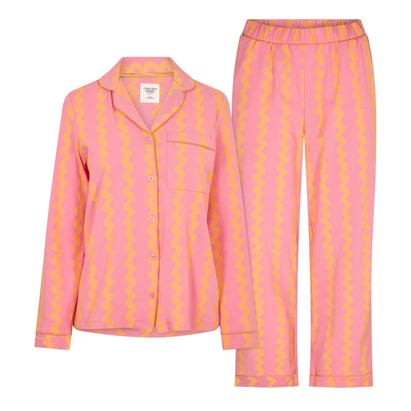Image of Chelsea Peers Womens Cotton Long Sleeve Pyjama Set Wiggle Stripe female 14 (L)