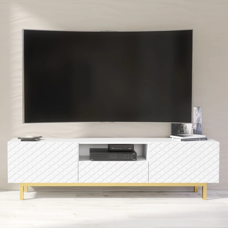Image of Creative Furniture Creative Furniture Diamond Luxe TV Unit 180cm - Luxury Cabinet with Push to Open Storage in White White One Size Unisex 50610752414