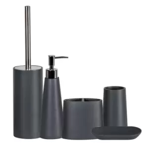 Image of Showerdrape Alto 5 Piece Bathroom Set - Soap Dish, Tumbler, Toothbrush Holder, Liquid Dispenser, Toilet Brush - Grey