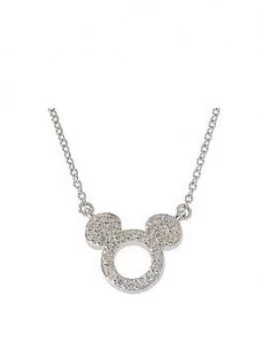 Image of Disney Mickey Mouse Sterling Silver Open Crystal Pendant Necklace, One Colour, Women