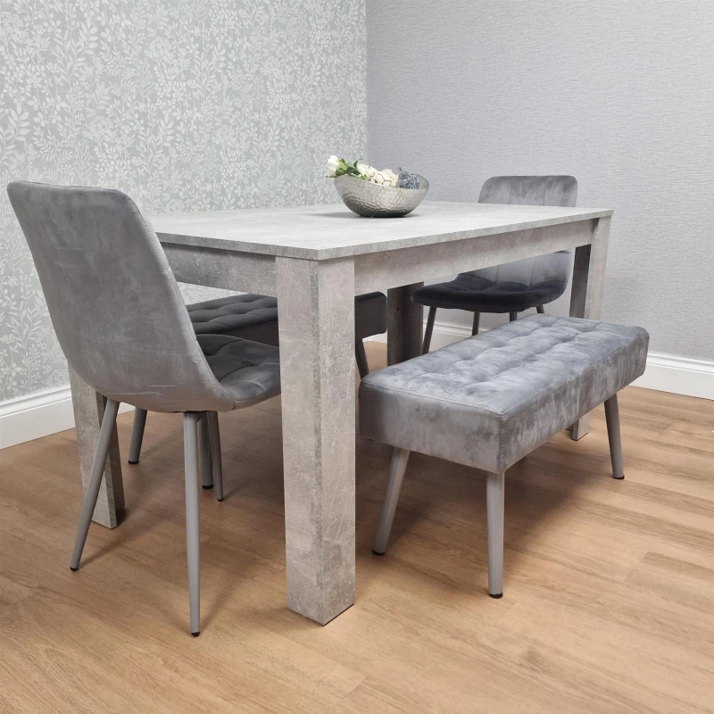Image of KOSY KOALA KOSY KOALA Grey Wooden Dining Table Set with 2 Chairs and Benches, Room Furniture Size: 140cm x 80cm Grey 140cm x 80cm Unisex 50610553419