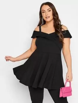 Image of Yours Bardot Peplum Top - Black, Size 18, Women