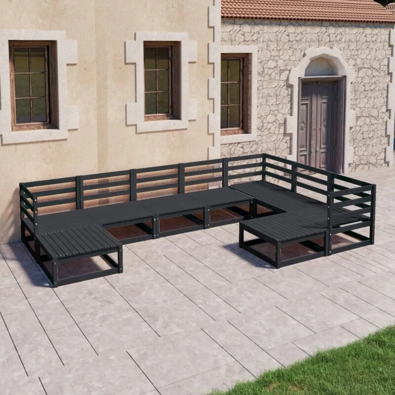 Image of VIDAXL 9 Piece Garden Lounge Set Black Solid Pinewood Vidaxl 8720286468616