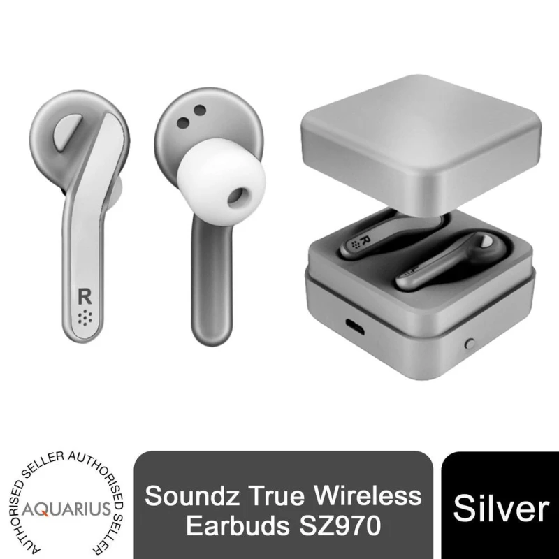 Image of Aquarius Premium Silver True Wireless Earbuds - Soundz SZ970 Built-in Mic & Charging Case