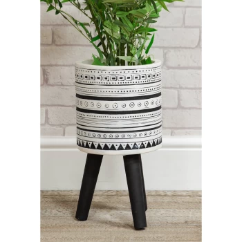 Image of Ornate Fibre Clay Planter - White with Wooden Legs