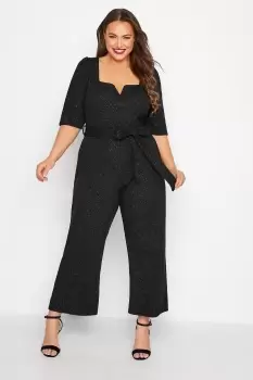 Image of Glitter Notch Neck Tie Waist Jumpsuit