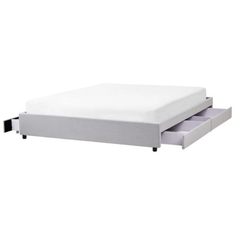 Image of Beliani Bed With Storage Drawers Without Headboard Fabric Prades 180 X 200 Cm (Eu Super King) Light Grey