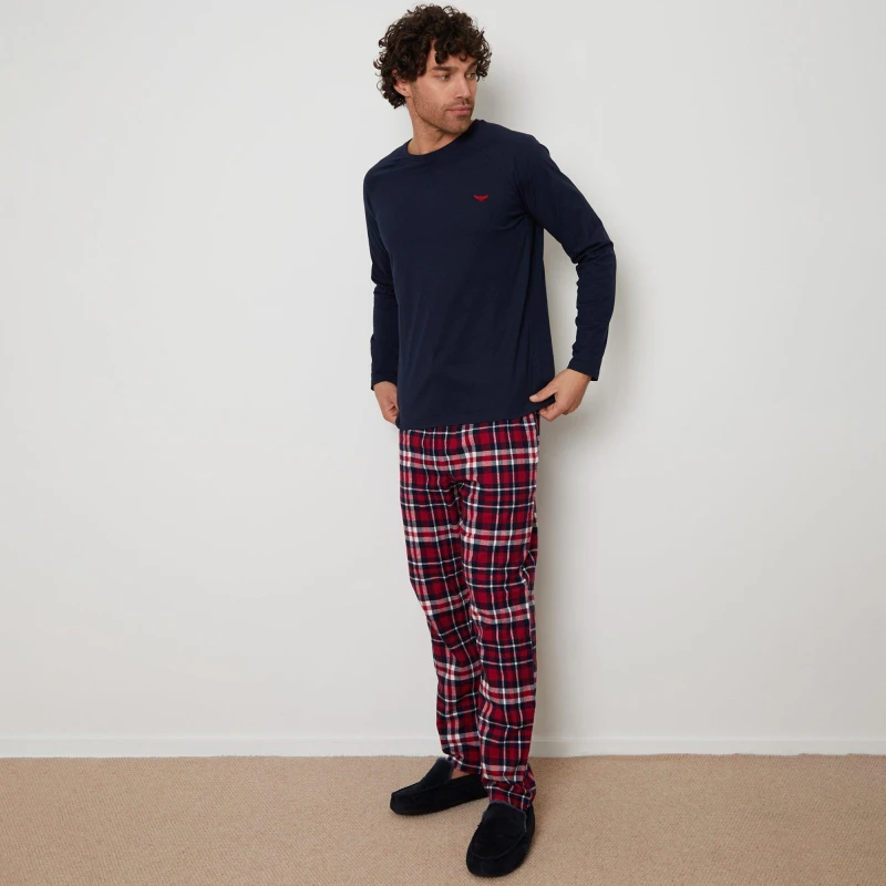 Image of Threadbare 'Flint' Cotton Blend Check Pyjama Set Navy male