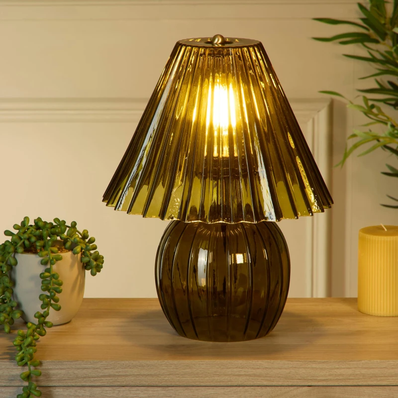 Image of Lighting Collection Ribbed Green Glass Table Lamp Green unisex One Size