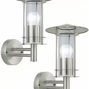 Image of Loops - 2 pack IP44 Outdoor Wall Light Stainless Steel & Glass Shade 60W E27 Porch