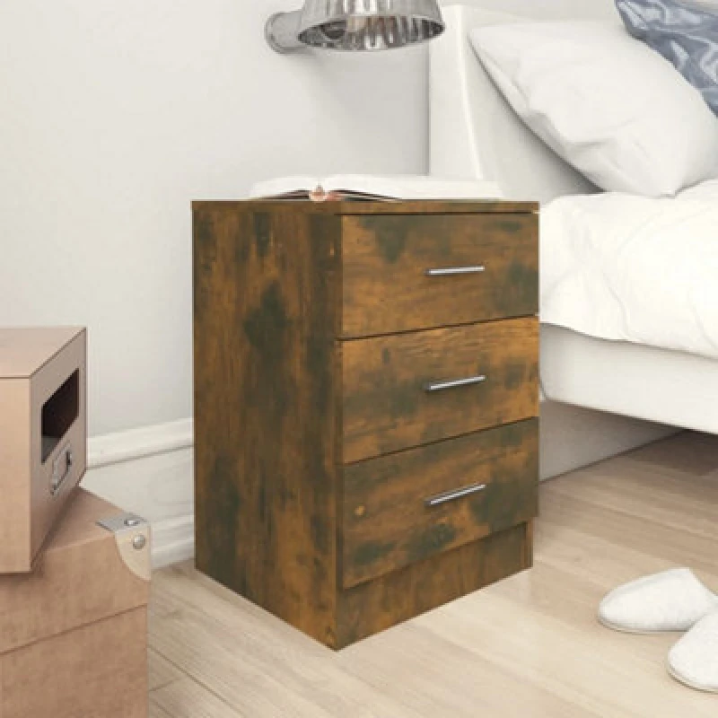Image of Vidaxl Bedside Cabinets 2 Pcs Smoked Oak 38X35X56cm Engineered Wood, Brown 815322