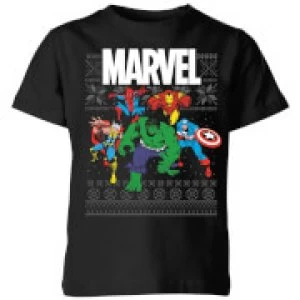 Image of Marvel Avengers Group Kids Christmas T-Shirt - Black - 5-6 Years