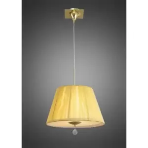 Image of Siena round pendant lamp 1 E27 bulb, polished brass with amber cream lampshade and transparent crystal