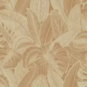 Image of Holden Linear Palm Leaf Burnt Orange Wallpaper