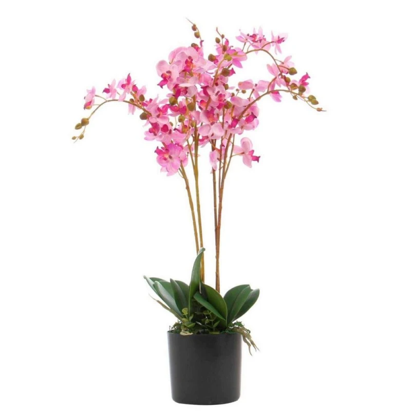 Image of Leaf 60cm Leaf Design UK Realistic Artificial Orchid Flower Display in Pot Pink unisex