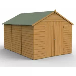 Image of 12' x 8' Forest Shiplap Dip Treated Windowless Double Door Apex Wooden Shed (3.6m x 2.61m) - Golden Brown