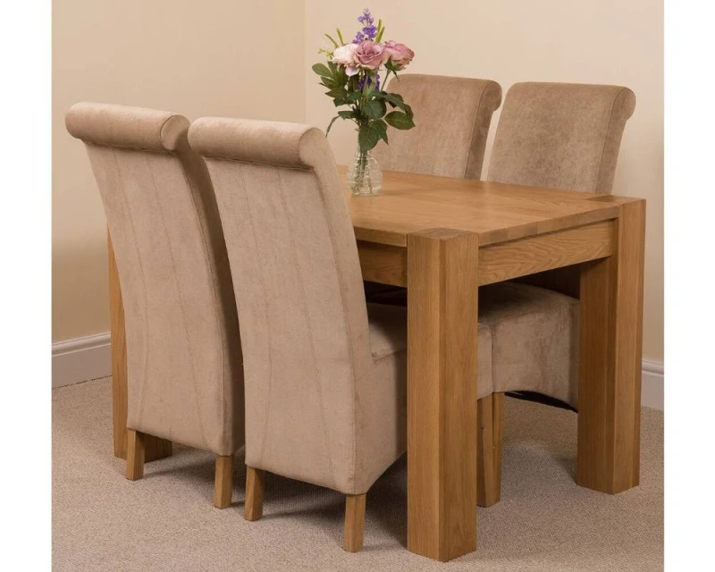 Image of Thats Furniture Kuba 125 x 80cm Chunky Oak Small Dining Table & 4 Montana Fabric Chairs in Beige Beige Unisex 125 x 80 cm