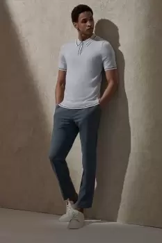 Image of Cotton Rich Sky Blue Tipped Knitted Polo Shirt