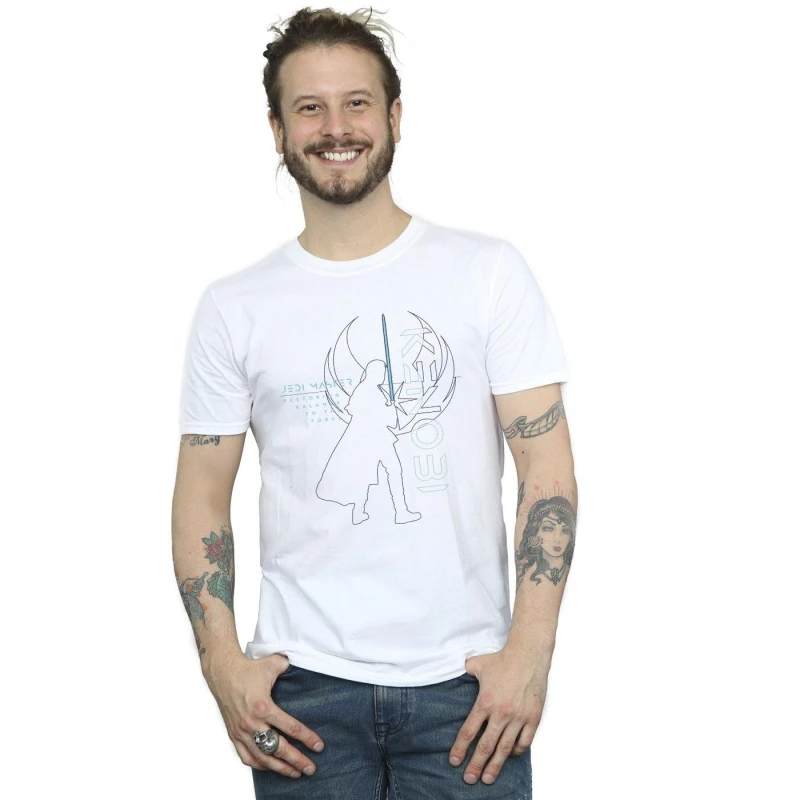 Image of Star Wars Star Wars Men Obi-Wan Kenobi Jedi Master Balance T-Shirt in White Size: Small White S Male 5059934427792