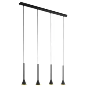 Image of Cortaderas 4 Lamp Straight Bar Pendant Ceiling Light Black, Gold 3 Step Dimming - Eglo