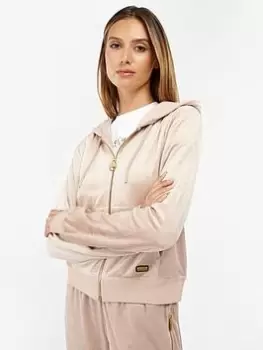 Image of Barbour International Highroads Velour Zip Through Hoodie - Pink, Size 10, Women