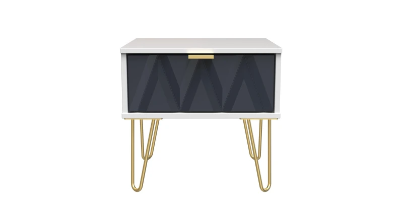 Image of Diamond Ready Assembled Matt Indigo & White 1 Drawer Bedside Chest (H)410mm (W)450mm (D)395mm