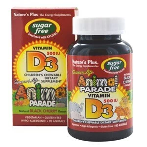 Image of Natures Plus Source of Life Animal Parade Sugar Free Vitamin D3 500 IU Black Cherry Flavour 90 Chewable