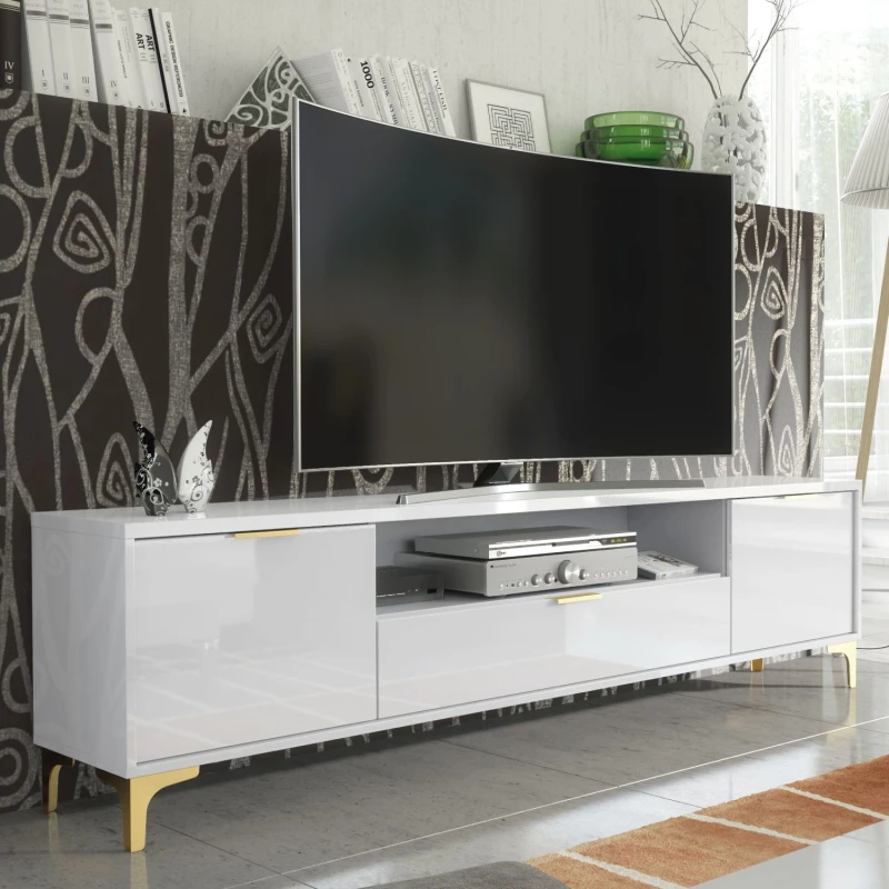 Image of Creative Furniture Goldline Gloss TV Unit 200cm - Sleek Full-Gloss Design in White or Black White