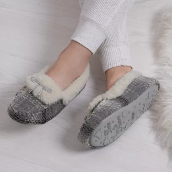 Image of totes Brushed Check Grey Moccasin Slippers Grey